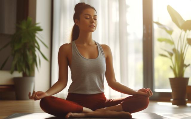 Mujer meditando en pose de loto